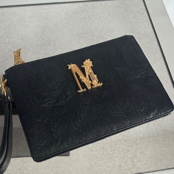 Black leather moschino pouch